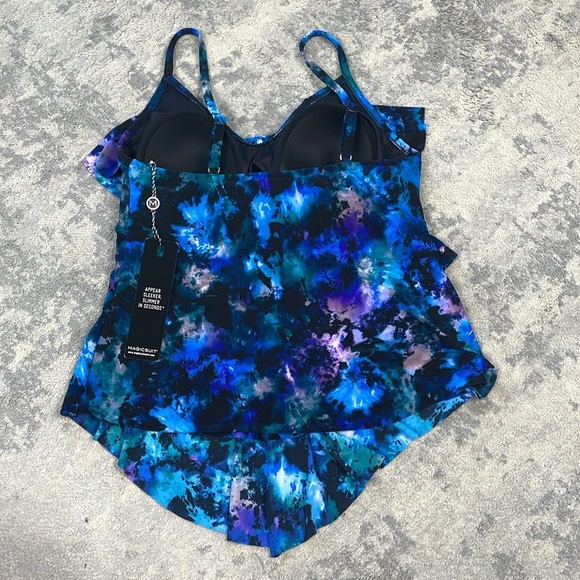 NWT Magicsuit Peace Out Rita Tiered Ruffle Swim Tankini Top Blue Sz 10 - Picture 6 of 9